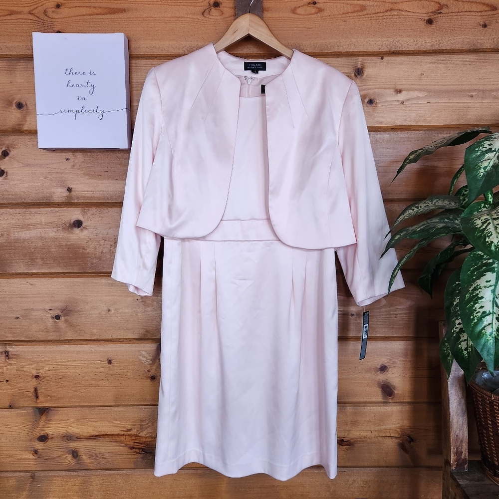 Tahari Levine NWT Dress Jacket Suit Blush Pink Wilda Carmanlee Pleated‎ Sz 14/16